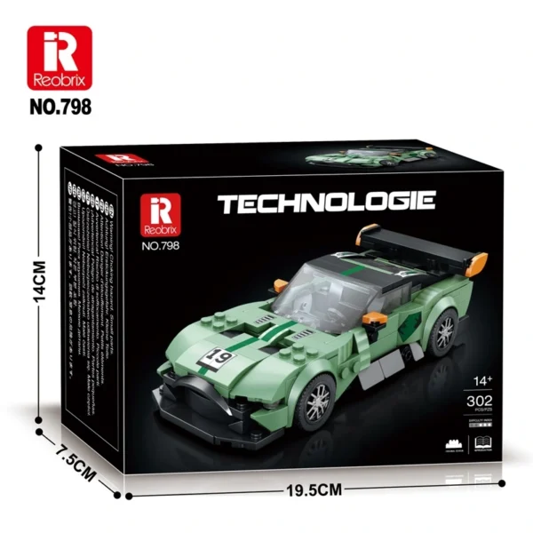 Reobrix Technologie No. 798 Aston Martin DB12  grüner Sportwagen Klemmbaustein Set – Bild 4