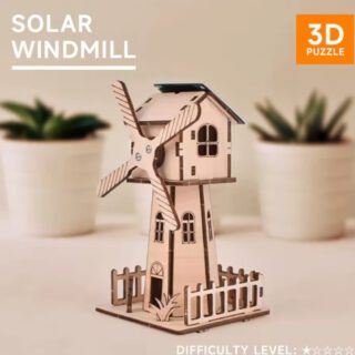 3D Holzpuzzle Windmühle Solarantrieb