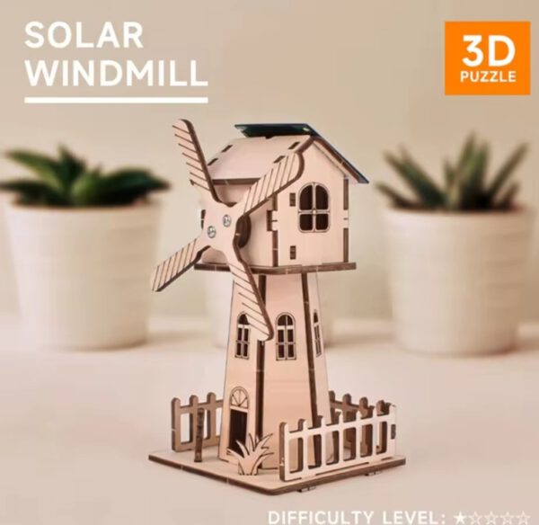 3D Holzpuzzle Windmühle Solarantrieb