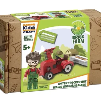 Kiddicraft KC1113 Roter Trecker mit Walze und Mähbalken Klemmbaustein Set
