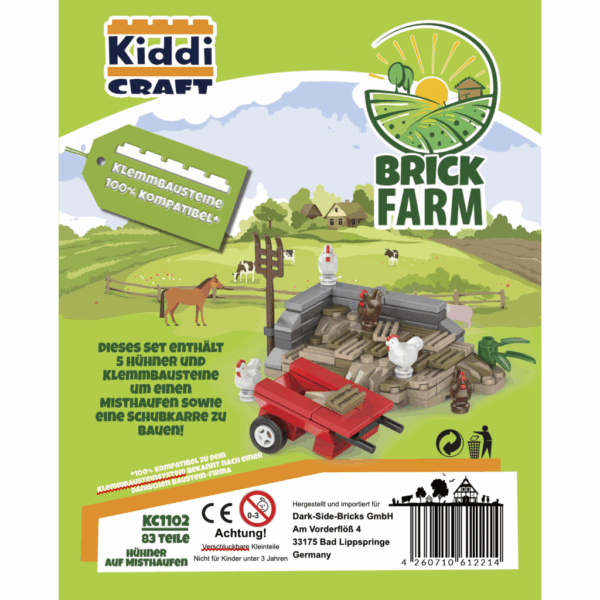 Kiddicraft KC1102 Misthaufen mit Hühnern Klemmbaustein Set – Bild 3