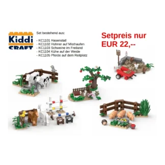 KiddiCraft KC1101-KC1105 Bauernhof Zubehörset Klemmbaustein Set