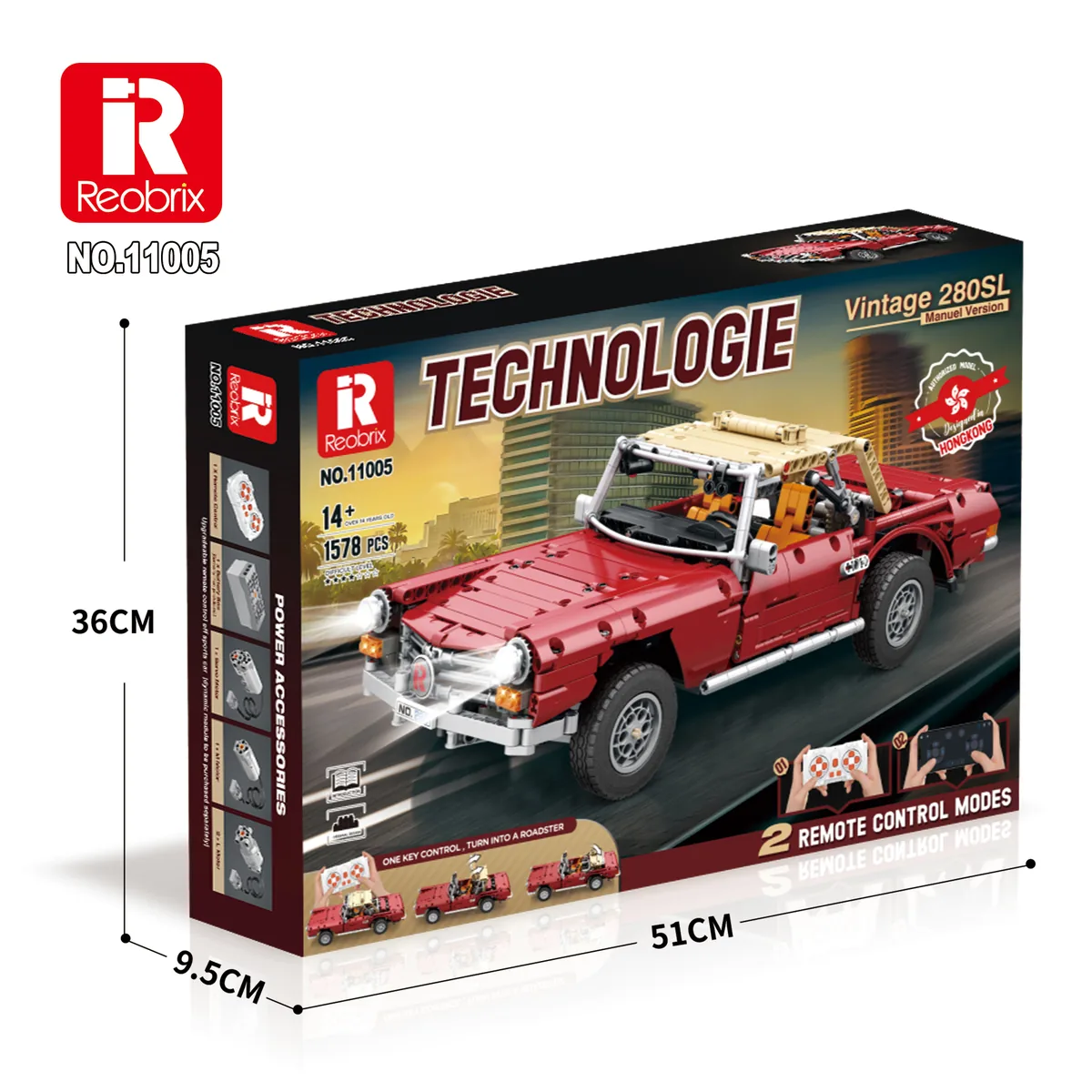 Reobrix 11005 Vintage 280SL Dynamic Version 1578 Teile Klemmbaustein Set (11005-D) – Bild 2
