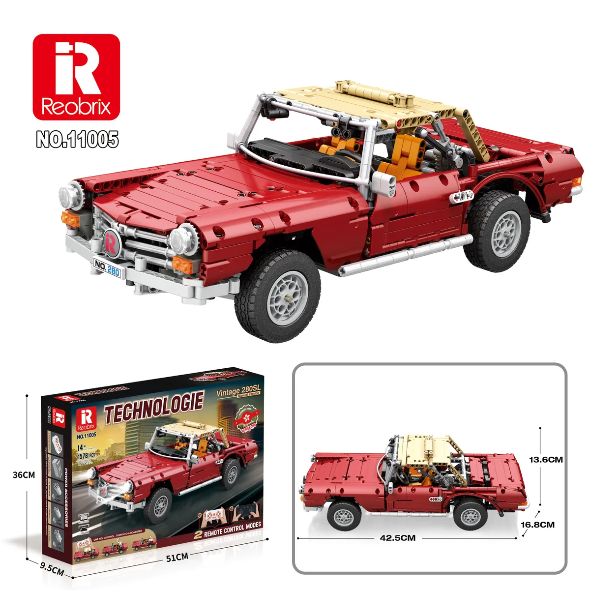 Reobrix 11005 Vintage 280SL Dynamic Version 1578 Teile Klemmbaustein Set (11005-D)