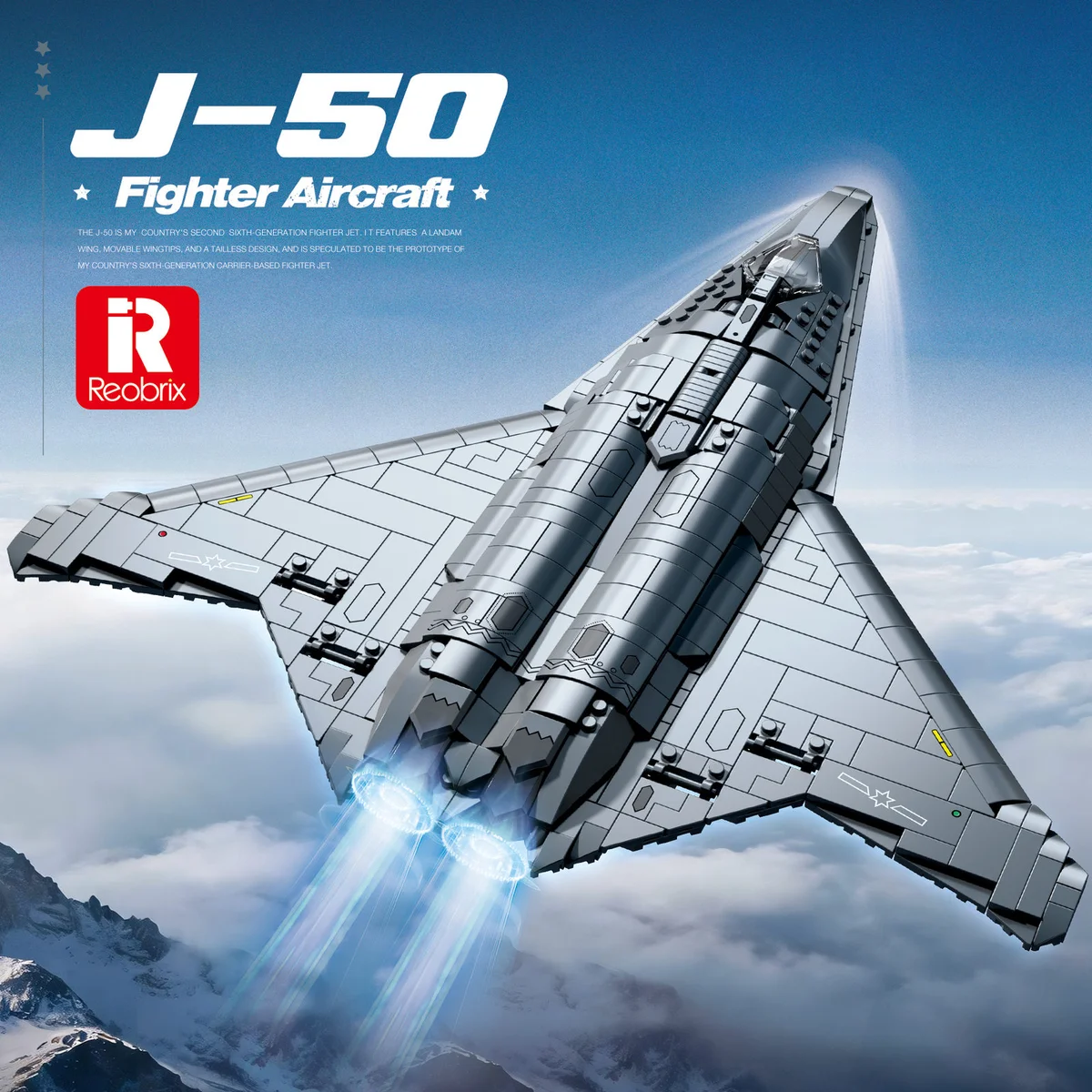 REOBRIX 33046 Kampfjet J-50 Konstruktionsset - 1206 Teile - Stealth Fighter Modell mit beweglichen Waffenkammern 8 REOBRIX 33046 Kampfjet J-50 Konstruktionsset - 1206 Teile - Stealth Fighter Modell mit beweglichen Waffenkammern – Bild 8