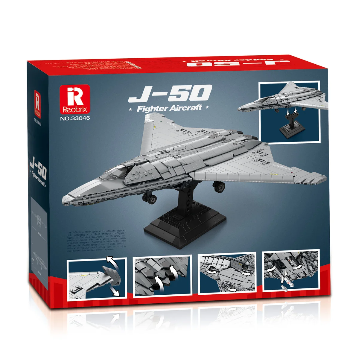 REOBRIX 33046 Kampfjet J-50 Konstruktionsset - 1206 Teile - Stealth Fighter Modell mit beweglichen Waffenkammern 2 REOBRIX 33046 Kampfjet J-50 Konstruktionsset - 1206 Teile - Stealth Fighter Modell mit beweglichen Waffenkammern – Bild 2