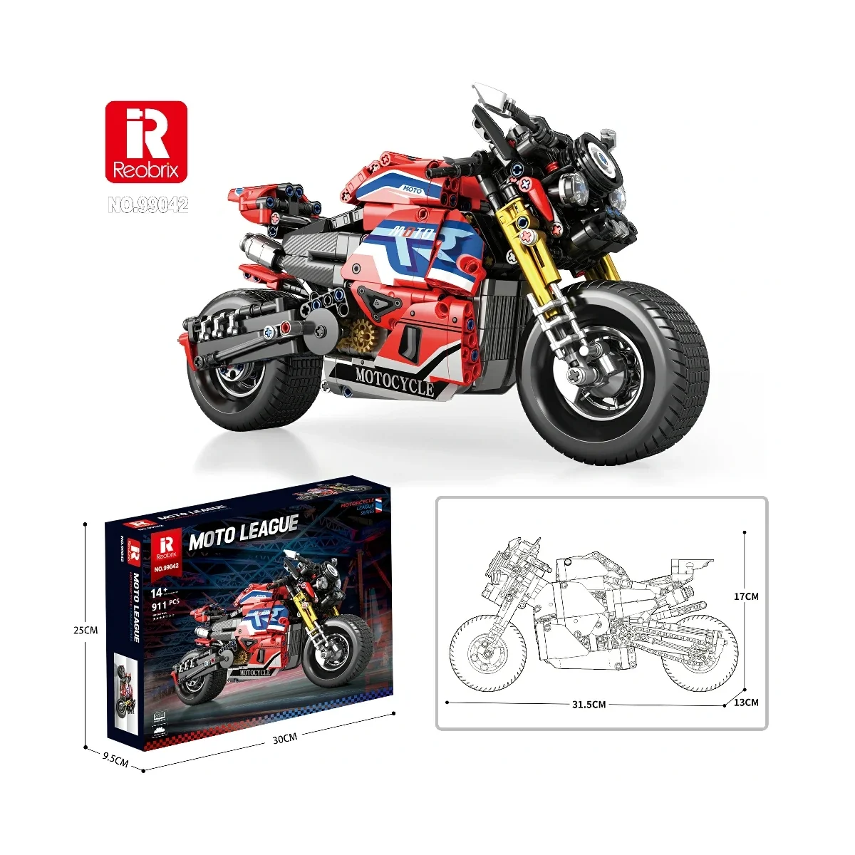 REOBRIX 99042 Sport-Rennmotorrad Moto League - Konstruktionsspielzeug mit 911 Teilen 2 REOBRIX 99042 Sport-Rennmotorrad Moto League - Konstruktionsspielzeug mit 911 Teilen – Bild 2