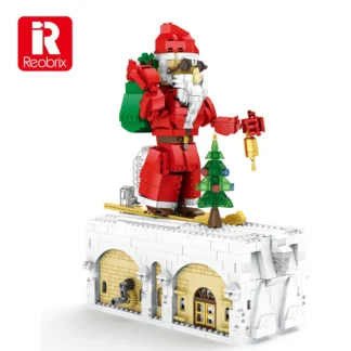 Reobrix 66001 Mechanischer Weihnachtsmann mit Kurbelmechanik 1039 Teile Klemmbaustein Set